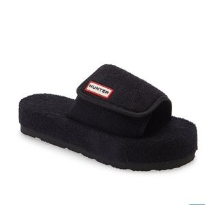 HUNTER black Terry Toweling Beach Sandal